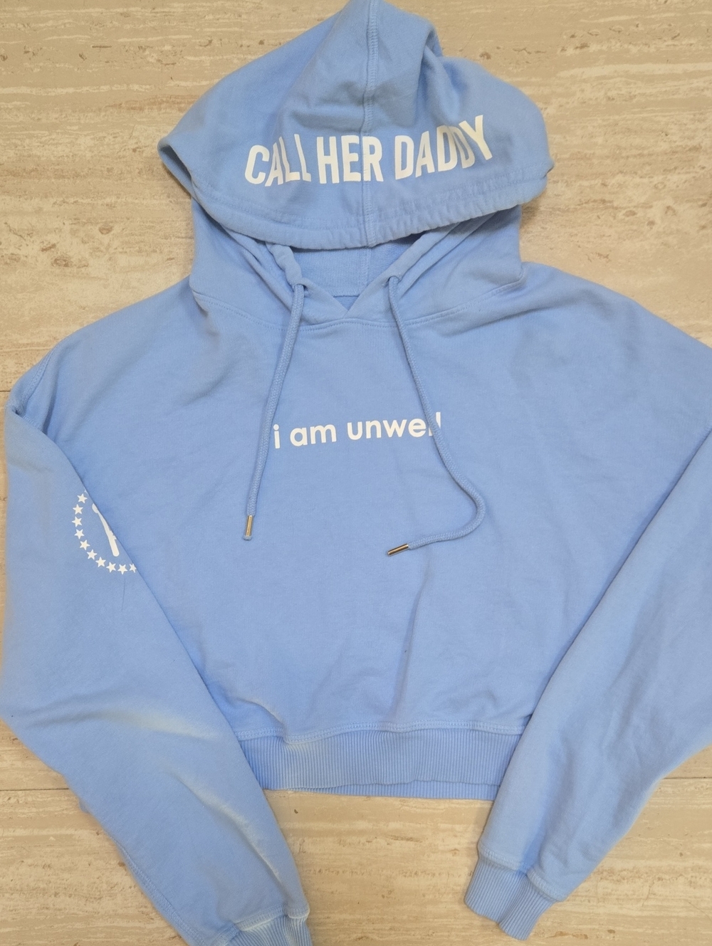 Barstool Chicks Light Blue "I Am Unwell" Call Her Daddy Crop Hoodie